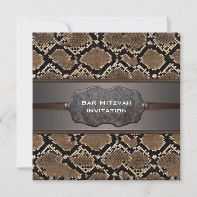 Snake Skin Brown and Black Rustic Bar Mitzvah Invitation (Front)