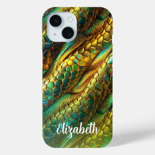 Snake skin green and golden ombre design iPhone 15 case