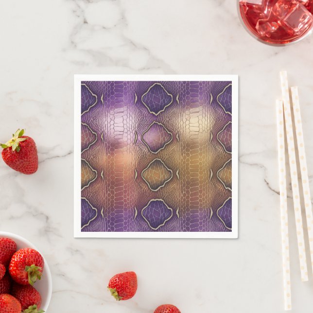 Snake Skin Pattern in Purple & Gold Decoupage Napkin (Insitu)