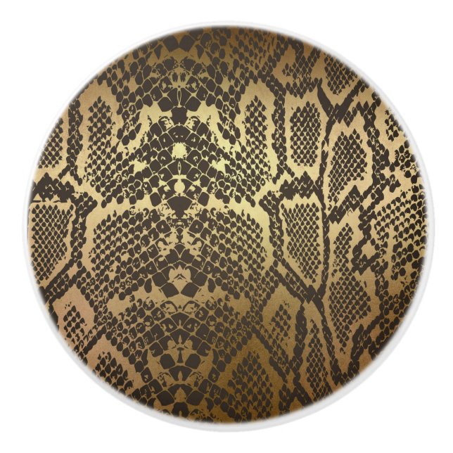 Snake Skin Print Modern Glam Gold Ceramic Knob (Front)