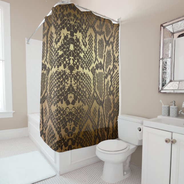 Snake Skin Print Modern Glam Gold Shower Curtain (In Situ)