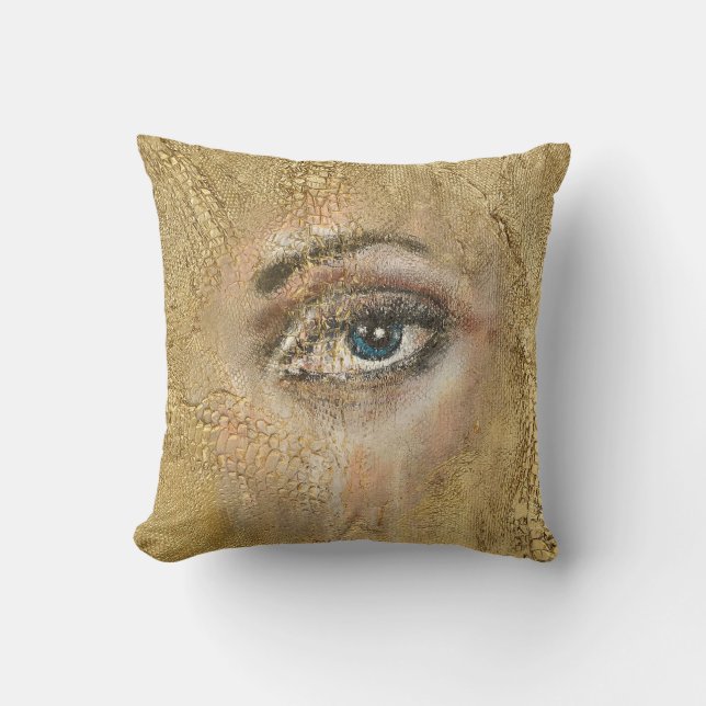 Snake Skin Throw PillowBlue Eyes Gold Snake Scales Cushion (Front)