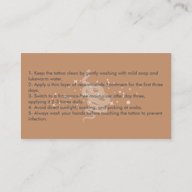 Snake Tattoo Aftercare Instructions Business Card (Back)