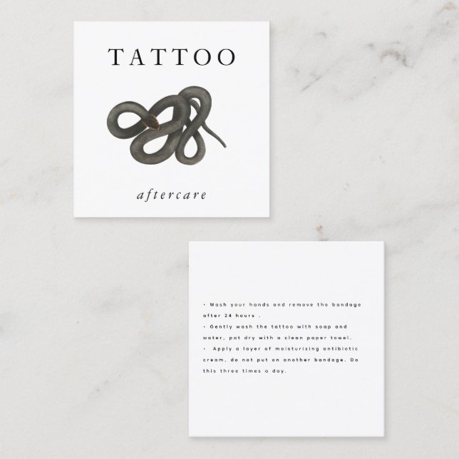 Snake Tattoo Aftercare Instructions Modern Square Business Card (Front/Back)