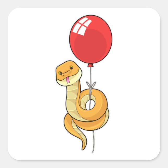 Snake with Balloon Square Sticker (Front)