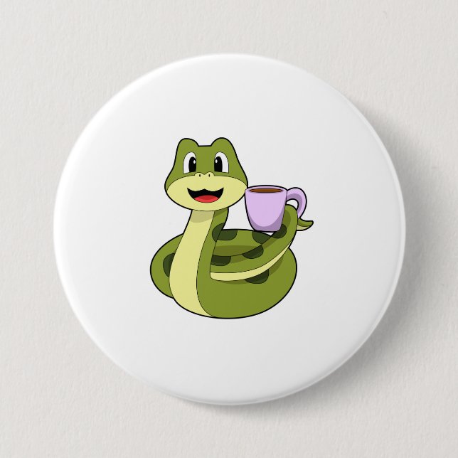 Snake with Cup of Coffee 7.5 Cm Round Badge (Front)