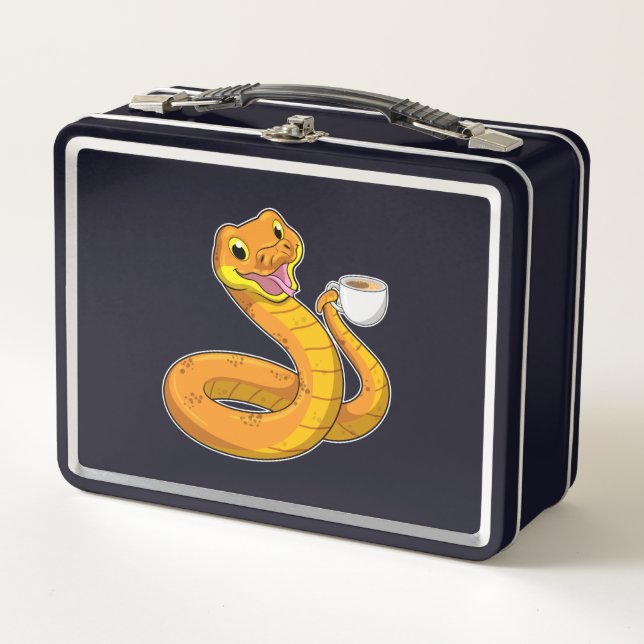 Snake with Cup of Coffee Metal Lunch Box (Front)