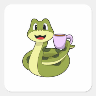 Snake with Cup of Coffee Square Sticker