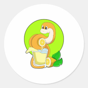 Snake with Glass of Lemon juice Classic Round Sticker