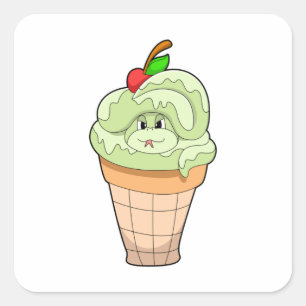 Snake with Ice cream cone & Cherry Square Sticker