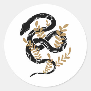 Snake with plants classic round sticker