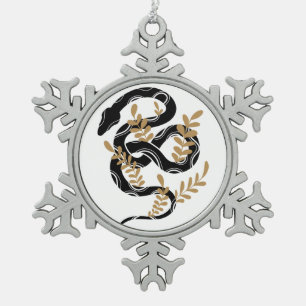 Snake with plants snowflake pewter christmas ornament