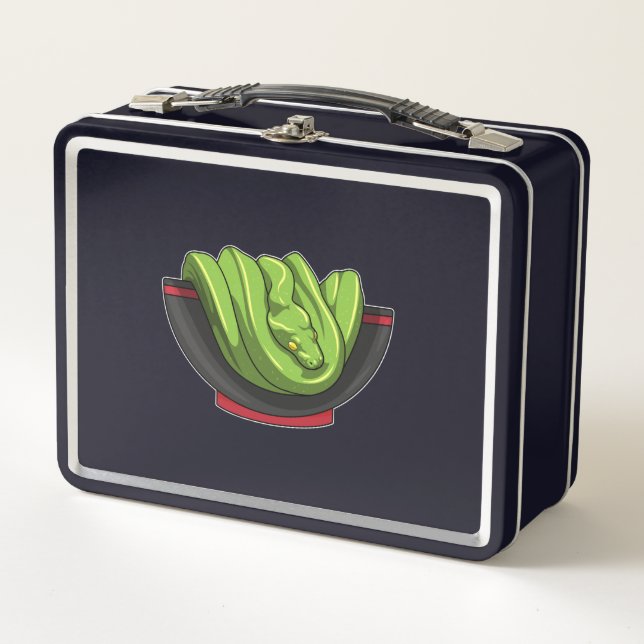 Snake with Ramen Bowl Metal Lunch Box (Front)