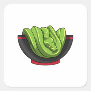 Snake with Ramen Bowl Square Sticker