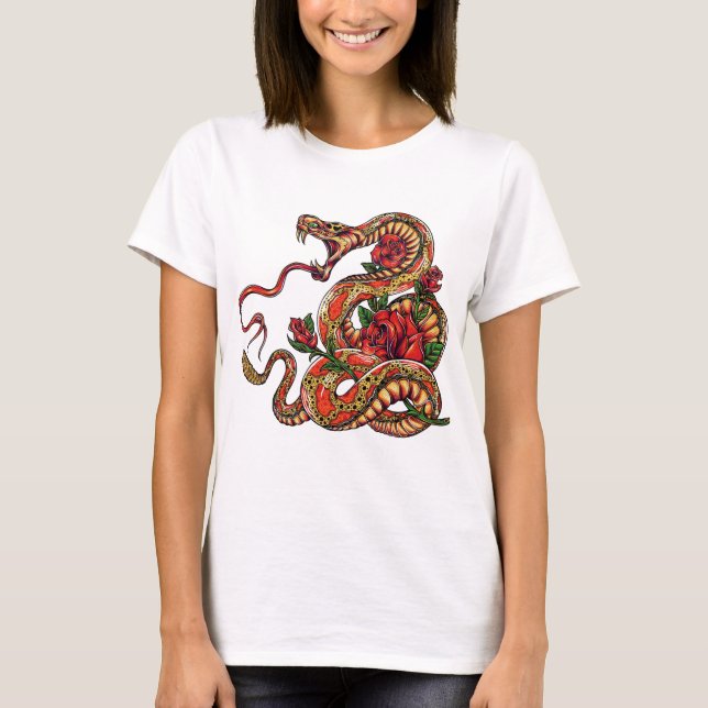 Snake with roses tattoo T-Shirt (Front)