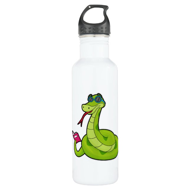 Snake with Sunglasses & Book 710 Ml Water Bottle (Front)