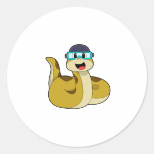Snake with Swimming goggles Classic Round Sticker