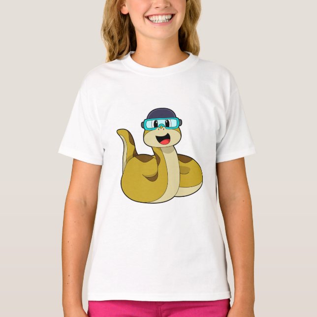 Snake with Swimming goggles T-Shirt (Front)