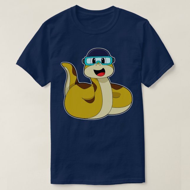 Snake with Swimming goggles T-Shirt (Design Front)