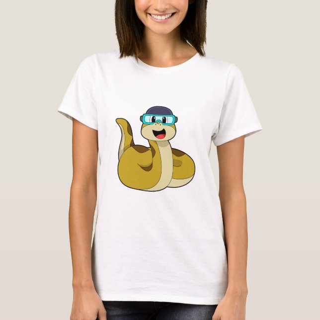 Snake with Swimming goggles T-Shirt (Front)