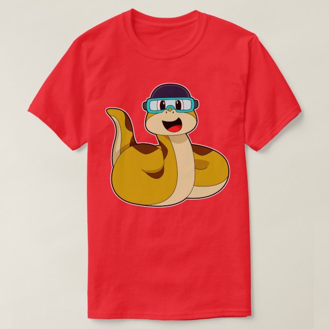 Snake with Swimming goggles T-Shirt (Design Front)