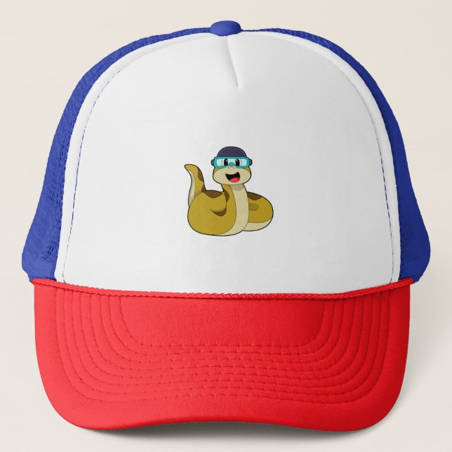 Snake with Swimming goggles Trucker Hat (Front)