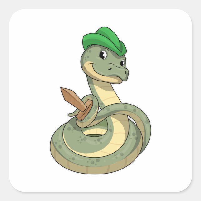 Snake with Sword Square Sticker (Front)