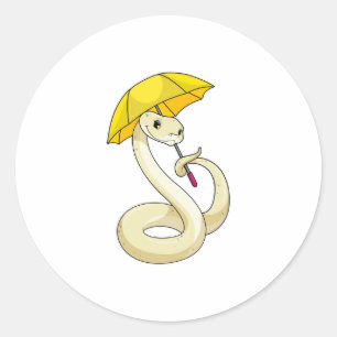 Snake with Umbrella Classic Round Sticker