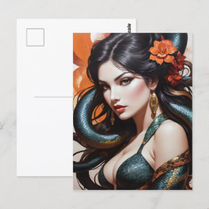 Snake woman art postcard