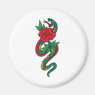 Snake Wrapped Around a Red Rose Tattoo Art Magnet