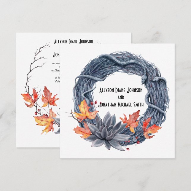 Snake Wreath Black Flowers Handfesting Wedding | Invitation (Front/Back)