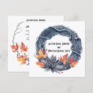 Snake Wreath Black Flowers Handfesting Wedding   Invitation