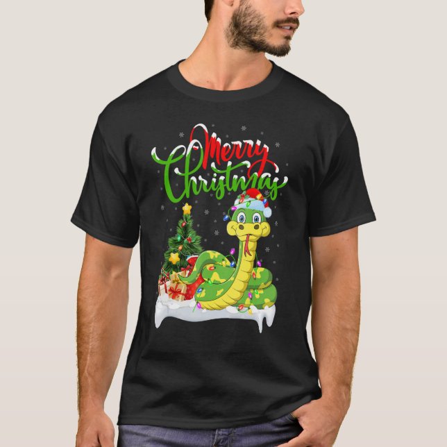 Snake  Xmas Decorations Santa Snake Christmas T-Shirt (Front)