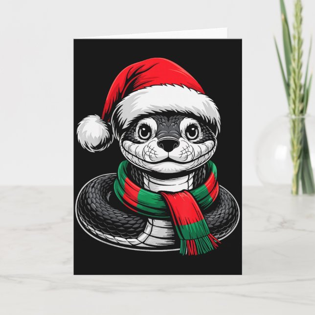 Snake Xmas Santa Hat F Christmas Costume  Card (Front)