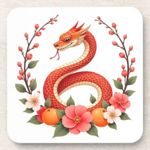 Snake year chinese  cute laughing  coaster
