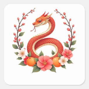 Snake year chinese  cute laughing  square sticker