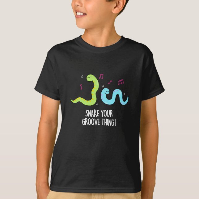 Snake Your Groove Thing Funny Disco Pun Dark BG T-Shirt (Front)