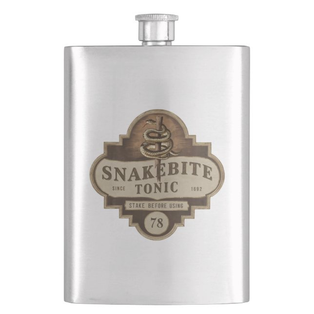 Snakebite Tonic Halloween Party Vintage Hip Flask (Front)