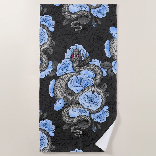 Snakes and blue roses beach towel (Front)