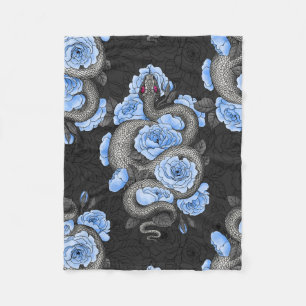 Snakes and blue roses fleece blanket