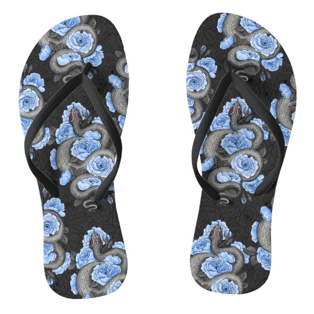 Snakes and blue roses flip flops (Footbed)