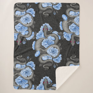 Snakes and blue roses sherpa blanket