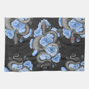 Snakes and blue roses tea towel