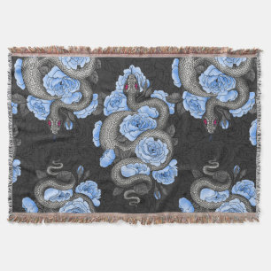 Snakes and blue roses throw blanket