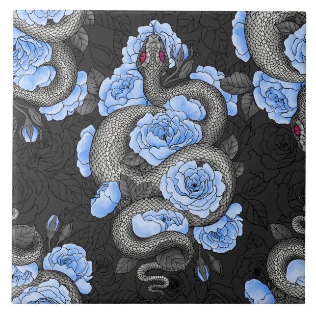 Snakes and blue roses tile (Front)