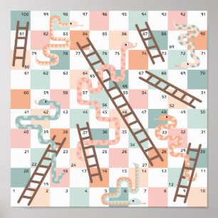 Snakes and ladders board game kids poster