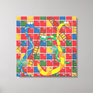 Snakes and Ladders cartoon board game Canvas Print