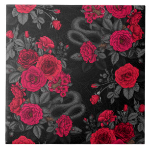 Snakes and  peach roses ceramic tile