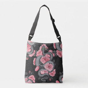 Snakes and peach roses crossbody bag