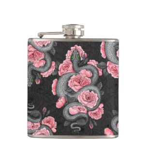 Snakes and peach roses hip flask
